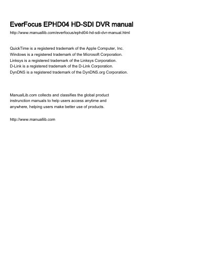 EverFocus EPHD04+ HD-SDI DVR User's Manual - cover page