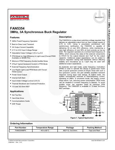 Fairchild FAN5354 Synchronous Buck Regulator Datasheet