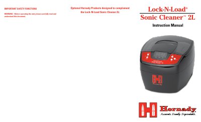 Hornady Lock-N-Load Sonic Cleaner 2L Instruction Manual - cover page
