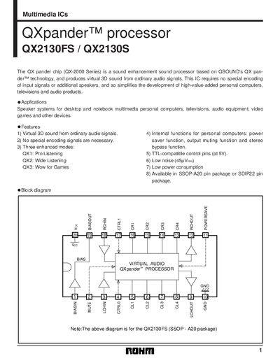ROHM QX2130FS/QX2130S Multimedia IC Datasheet - cover page
