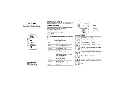 Hanna Instruments HI 723 Chromium VI High Range Instruction Manual - cover page