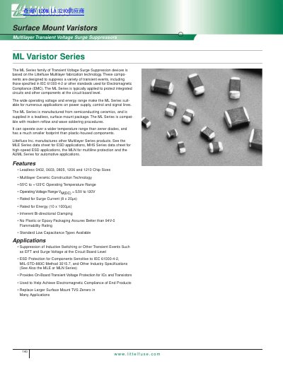 Littelfuse ML Series Surface Mount Varistors Datasheet - cover page