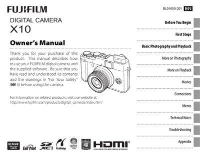 Fujifilm X10 Digital Camera User Manual