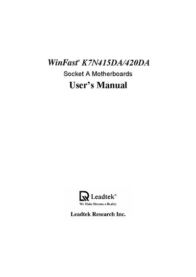 WinFast K7N415DA/420DA User Manual - cover page
