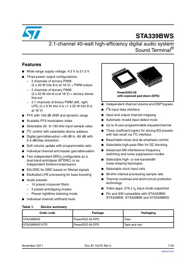 STMicroelectronics STA339BWS Datasheet