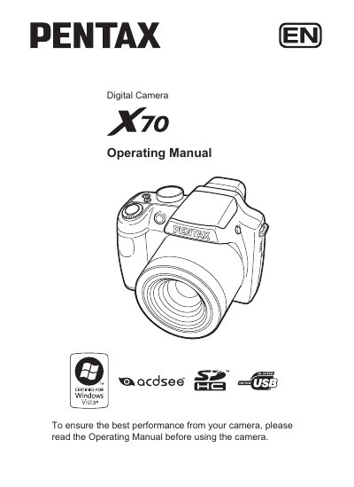 pentax digital camera optioX70 operating manual - cover page