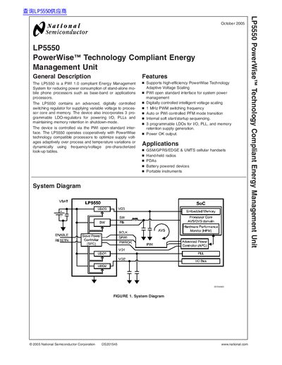 National Semiconductor LP5550 PowerWise Technology Compliant Energy Management Unit Datasheet - cover page