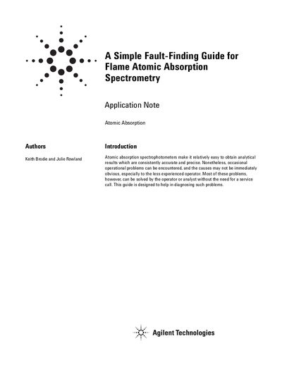 Agilent Flame Atomic Absorption Spectrometry Fault-Finding Guide - cover page