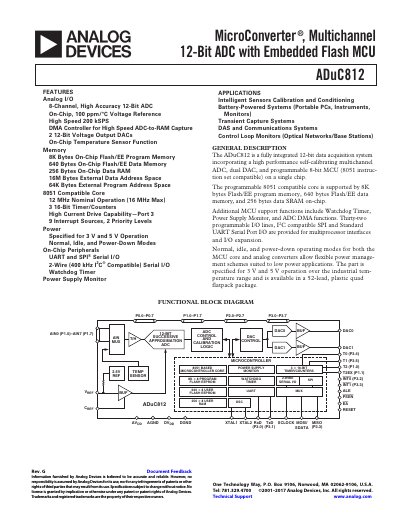 Analog Devices ADuC812 MicroConverter Multichannel 12-Bit ADC with Embedded Flash MCU Datasheet - cover page