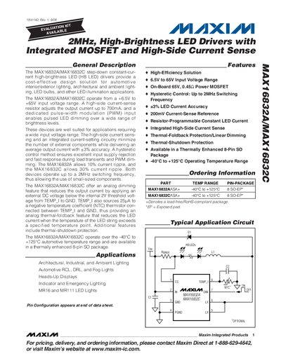 Maxim MAX16832A/MAX16832C 2MHz High-Brightness LED Driver Datasheet - cover page