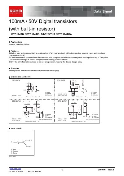 ROHM DTC124TUA Datasheet - cover page