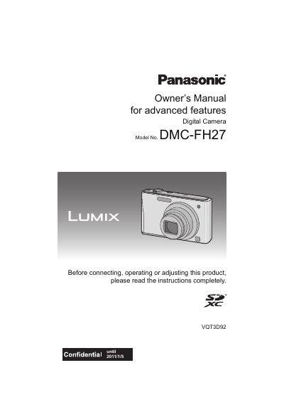 Panasonic DMC-FH27 Digital Camera Owner's Manual - cover page
