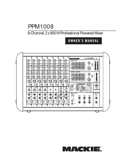 Mackie PPM1008 8-Channel Powered Mixer Owner's Manual - cover page