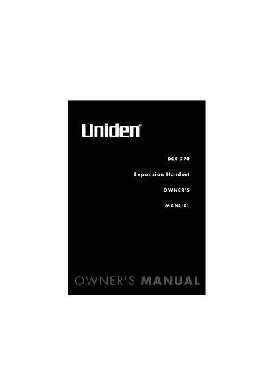 Uniden DCX770 Expansion Handset Owner's Manual - cover page