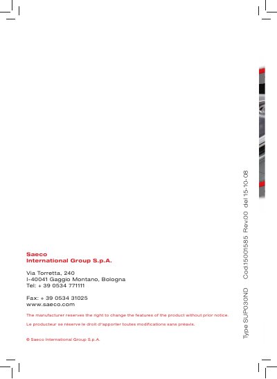 Saeco SUP030ND Coffee Machine User Guide