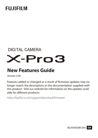 Fujifilm X-Pro3 New Features Guide - cover page