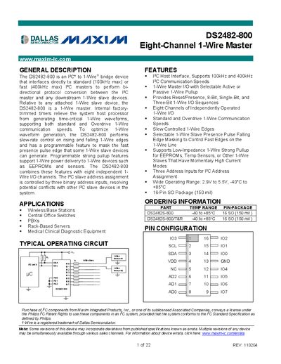 Maxim DS2482-800 Datasheet - cover page