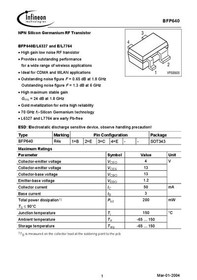 Infineon BFP640 Datasheet - cover page