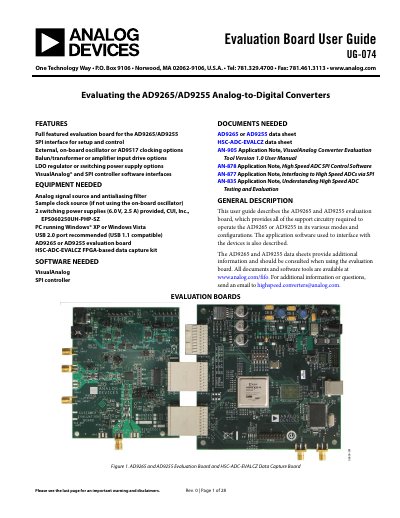 Analog Devices AD9265/AD9255 Evaluation Board User Guide UG-074