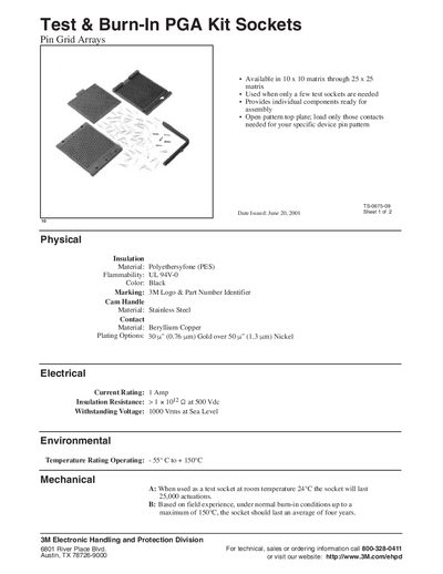 3M Test & Burn-In PGA Kit Socket Manual - cover page