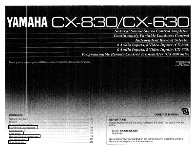 Yamaha CX-830/CX-630 Control Amplifier Owner's Manual - cover page