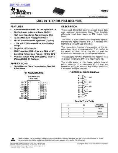 Texas Instruments TB5R3 Quad Differential PECL Receivers Data Sheet - cover page