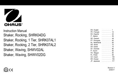 OHAUS Rocking and Waving Shakers Instruction Manual - cover page