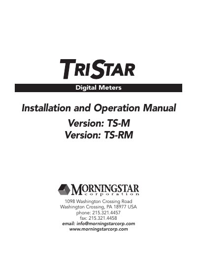 Morningstar TS-M/TS-RM Digital Meter Installation and Operation Manual - cover page