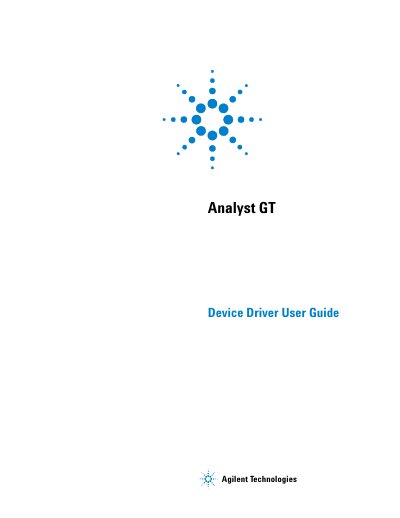 Agilent Technologies Analyst GT Device Driver User Guide - cover page