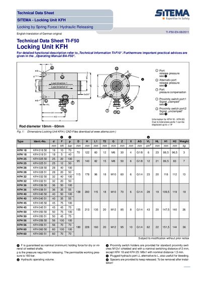 SITEMA KFH 18 KFH 60 KFH 140 Equal technology data - cover page