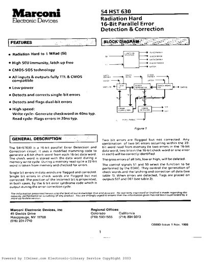 Marconi 54 HST 630 Radiation Hard EDAC Datasheet - cover page