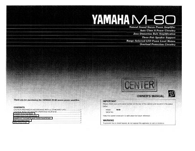 Yamaha M-80 Stereo Power Amplifier User Manual - cover page