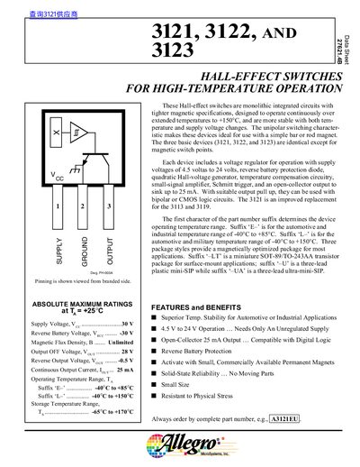 Allegro Microsystems 3121/3122/3123 Hall-Effect Switches Datasheet - cover page