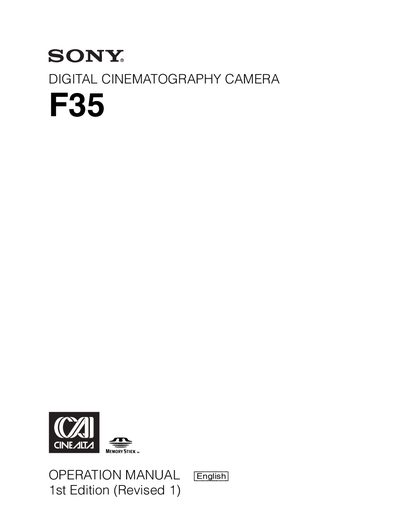 Sony F35 Digital Cinematography Camera Operation Manual - cover page