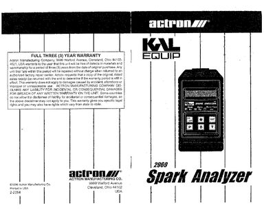 KAL Equip 2969 Spark Analyzer User Manual