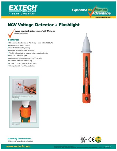 EXTECH DV24 NCV Voltage Detector + Flashlight Datasheet - cover page