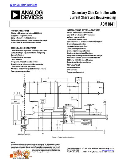 Analog Devices ADM1041 Secondary-Side Controller Datasheet - cover page