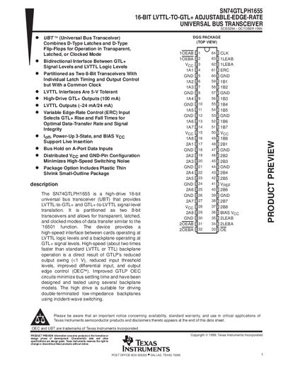 TEXAS INSTRUMENTS SN74GTLPH1655 16-BIT LVTTL-TO-GTL+ ADJUSTABLE-EDGE-RATE UNIVERSAL BUS TRANSCEIVER handbook - cover page