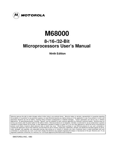 Motorola M68000 8-/16-/32-Bit Microprocessors User Manual - cover page