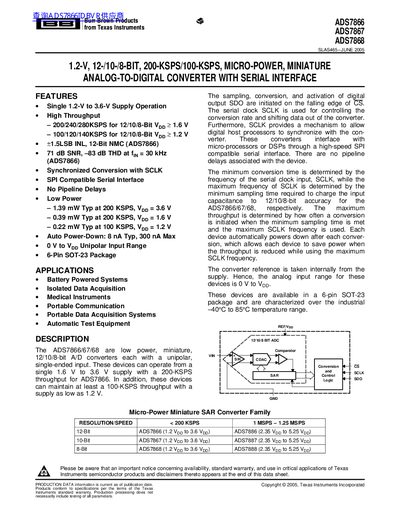 BURR-BROWN ADS7866 ADS7867 ADS7868 Data Sheet - cover page