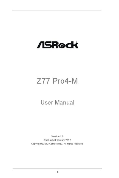 ASRock Z77 Pro4-M User Manual - cover page