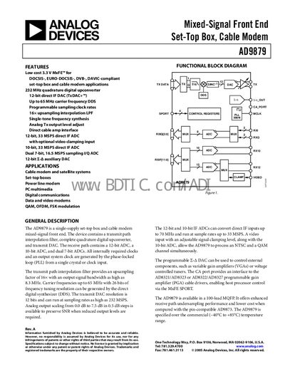Analog Devices AD9879 Mixed‑Signal Front End Datasheet - cover page