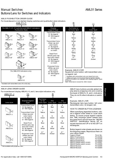 Honeywell AML51/AML52 Pushbutton Order Guide - cover page