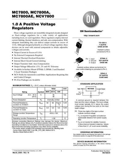 ON SEMICONDUCTOR - MC7800 MC7800A MC7800AE NCV7800 handbook - cover page
