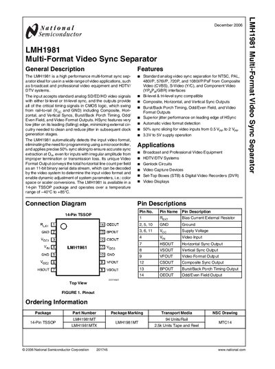 National Semiconductor LMH1981 Multi-Format Video Sync Separator Datasheet - cover page