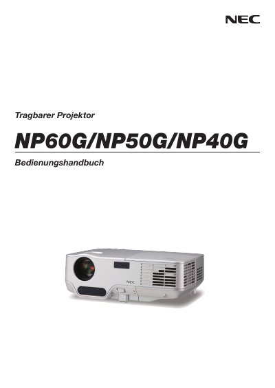 NEC NP60G/NP50G/NP40G Projector User Manual - cover page