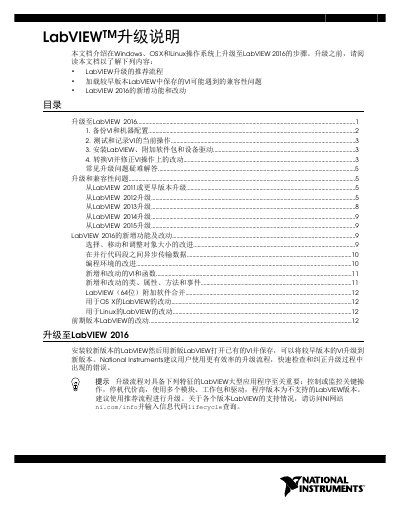 National Instruments LabVIEW 2016 Upgrade Guide - cover page