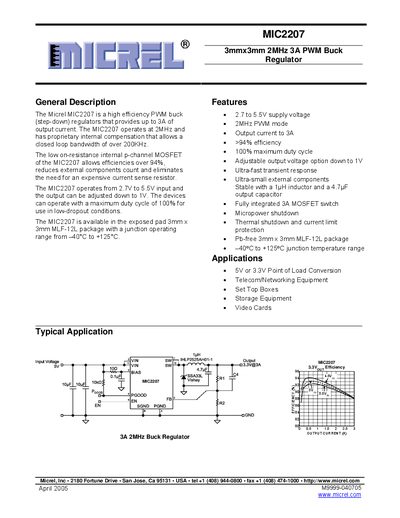 Micrel MIC2207 3A Buck Regulator Datasheet - cover page