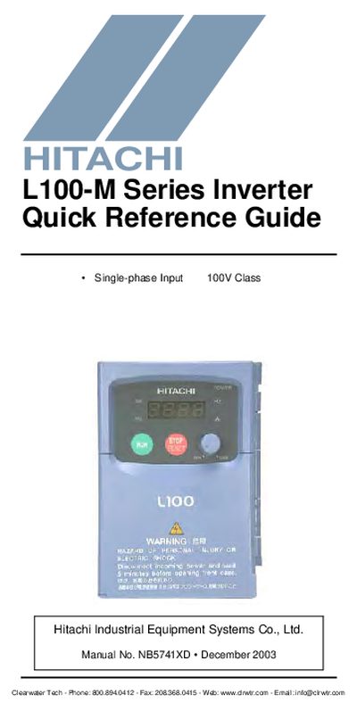 Hitachi L100-M Inverter Quick Reference Guide - cover page