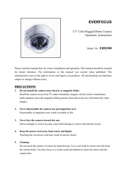 EverFocus EHD300 Color Rugged Dome Camera Operation Instructions - cover page